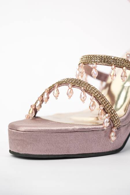 Buy Sana K luxurious Footwear Pink Rhinestones, Crystals And Bead Embellished Gladiator Heels Buy_Sana K luxurious Footwear_Pink Rhinestones, Crystals And Bead Embellished Gladiator Heels