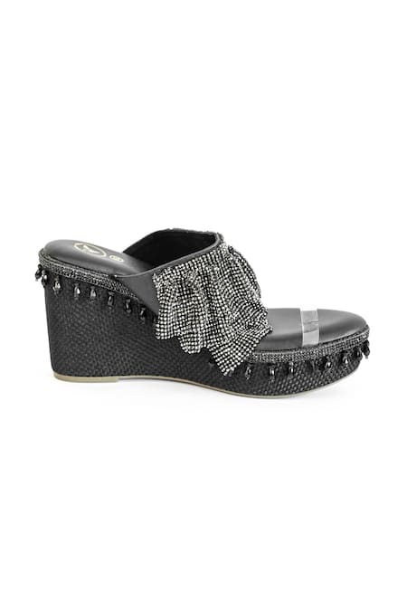 Buy Sana K luxurious Footwear Black Rhinestones, Chains Falling Mesh Embellished Wedges Online at Aza Fashions Buy_Sana K luxurious Footwear_Black Rhinestones, Chains Falling Mesh Embellished Wedges _Online_at_Aza_Fashions