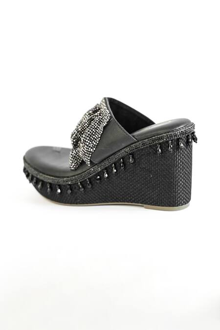 Buy Sana K luxurious Footwear Black Rhinestones, Chains Falling Mesh Embellished Wedges Buy_Sana K luxurious Footwear_Black Rhinestones, Chains Falling Mesh Embellished Wedges