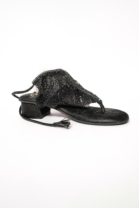 Sana K luxurious Footwear Black Rhinestone Embellished Jelly Mesh Heels 