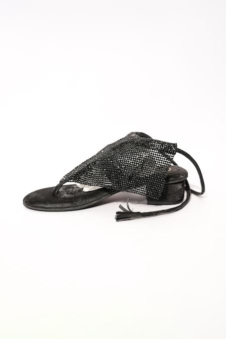 Buy_Sana K luxurious Footwear_Black Rhinestones Embellished Jelly Mesh Heels _Online_at_Aza_Fashions
