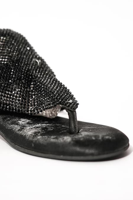 Sana K luxurious Footwear_Black Rhinestones Embellished Jelly Mesh Heels _at_Aza_Fashions