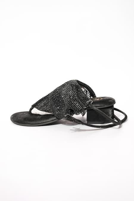Buy_Sana K luxurious Footwear_Black Rhinestones Embellished Jelly Mesh Heels 