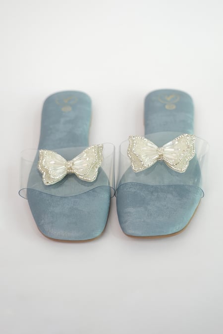 Sana K luxurious Footwear Blue Butterfly Embellished Clear Strap Flats 