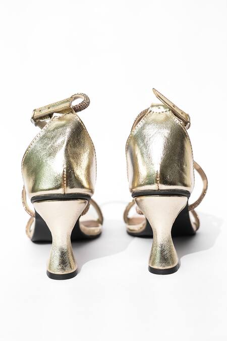 Buy Sana K luxurious Footwear Gold Rhinestones Dior Embellished Knot Heels Online at Aza Fashions Buy_Sana K luxurious Footwear_Gold Rhinestones Dior Embellished Knot Heels _Online_at_Aza_Fashions