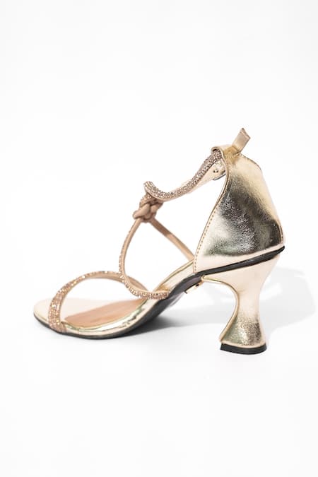 Buy Sana K luxurious Footwear Gold Rhinestones Dior Embellished Knot Heels Buy_Sana K luxurious Footwear_Gold Rhinestones Dior Embellished Knot Heels