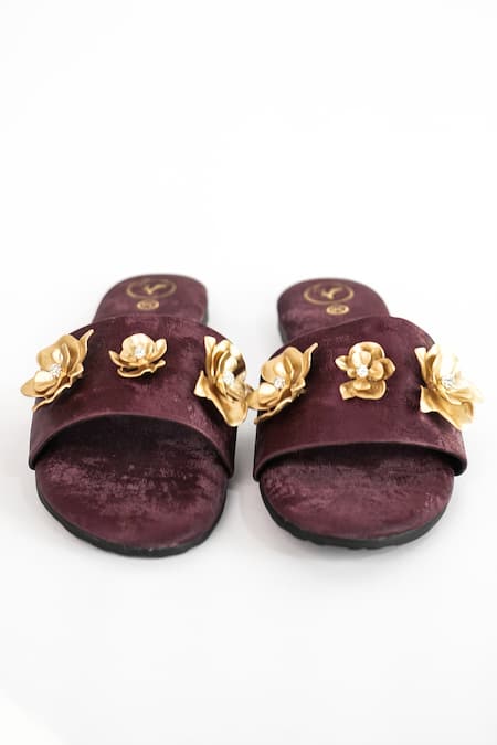 Sana K luxurious Footwear Forever Rose Embellished Flats 