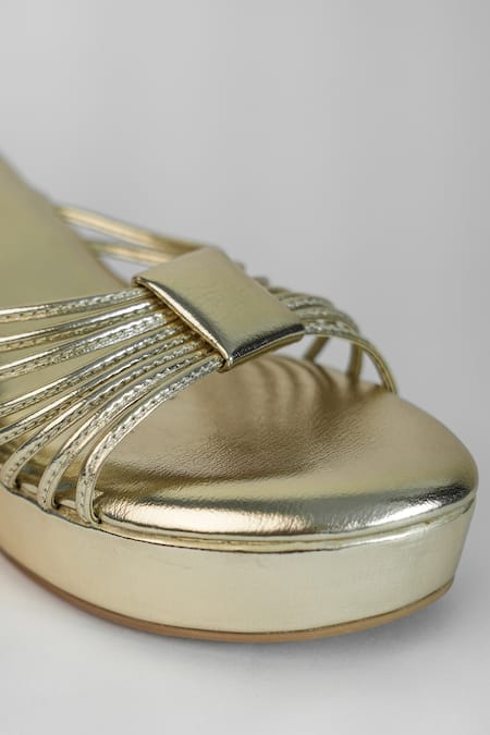 Buy_Sana K luxurious Footwear_Gold Ribbed Biscuit Strap Heels 