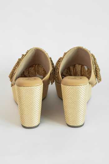 Sana K luxurious Footwear Gold Rhinestones, Chains Falling Mesh Embellished Wedges Online at Aza Fashions Sana K luxurious Footwear_Gold Rhinestones, Chains Falling Mesh Embellished Wedges _Online_at_Aza_Fashions