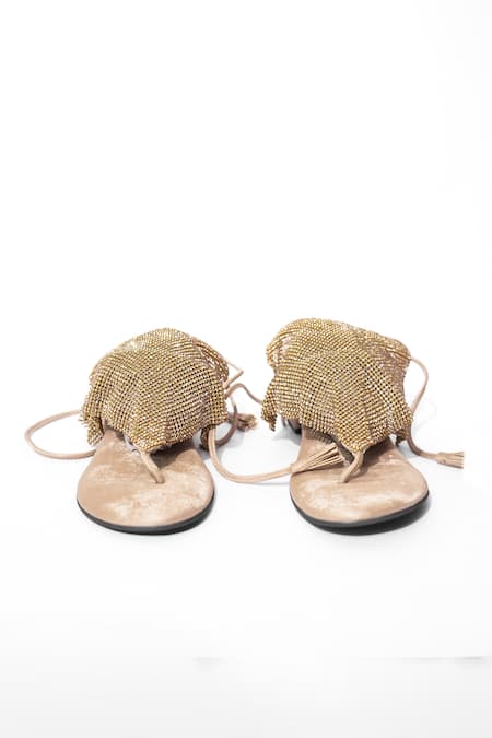 Sana K luxurious Footwear_Gold Rhinestones Embellished Jelly Mesh Heels _Online_at_Aza_Fashions