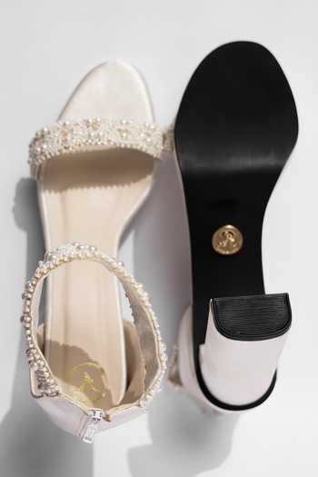 Shop Sana K luxurious Footwear White Pearls Khushi Embellished Heels at Aza Fashions Shop_Sana K luxurious Footwear_White Pearls Khushi Embellished Heels _at_Aza_Fashions