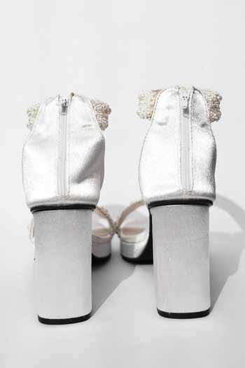 Sana K luxurious Footwear White Pearls Khushi Embellished Heels Online at Aza Fashions Sana K luxurious Footwear_White Pearls Khushi Embellished Heels _Online_at_Aza_Fashions