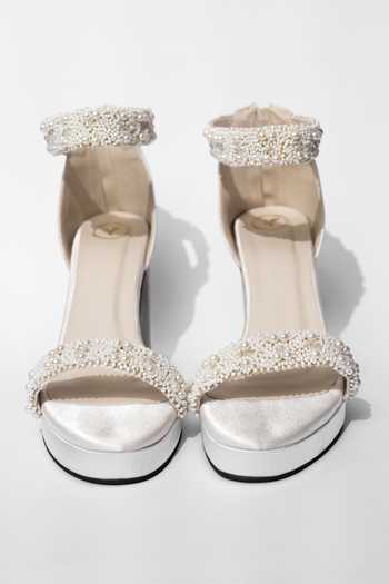 Buy Sana K luxurious Footwear White Pearls Khushi Embellished Heels Online at Aza Fashions Buy_Sana K luxurious Footwear_White Pearls Khushi Embellished Heels _Online_at_Aza_Fashions
