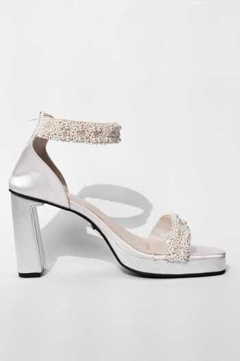 Shop Sana K luxurious Footwear White Pearls Khushi Embellished Heels Online at Aza Fashions Shop_Sana K luxurious Footwear_White Pearls Khushi Embellished Heels _Online_at_Aza_Fashions