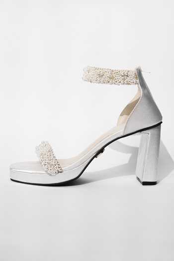 Sana K luxurious Footwear White Pearls Khushi Embellished Heels at Aza Fashions Sana K luxurious Footwear_White Pearls Khushi Embellished Heels _at_Aza_Fashions