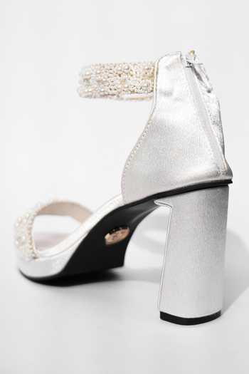 Shop Sana K luxurious Footwear White Pearls Khushi Embellished Heels Shop_Sana K luxurious Footwear_White Pearls Khushi Embellished Heels