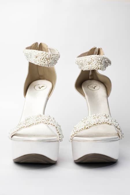 Sana K luxurious Footwear_White Pearls Khushi Embellished Heels _Online_at_Aza_Fashions