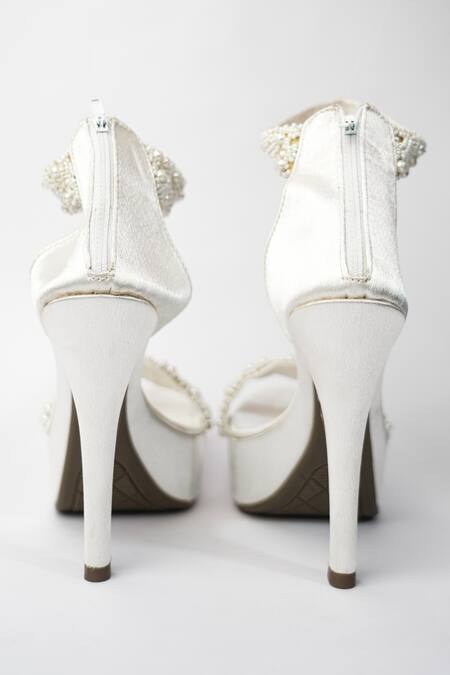 Buy_Sana K luxurious Footwear_White Pearls Khushi Embellished Heels _Online_at_Aza_Fashions