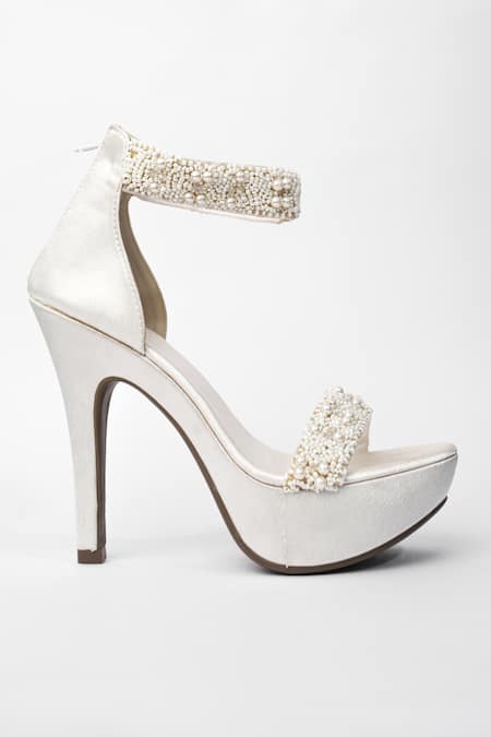 Sana K luxurious Footwear_White Pearls Khushi Embellished Heels _at_Aza_Fashions