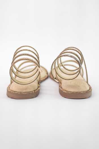 Sana K luxurious Footwear_Gold Embellished Pillow Walk Flats _Online_at_Aza_Fashions