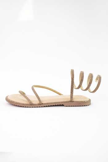 Shop_Sana K luxurious Footwear_Gold Embellished Pillow Walk Flats _Online_at_Aza_Fashions