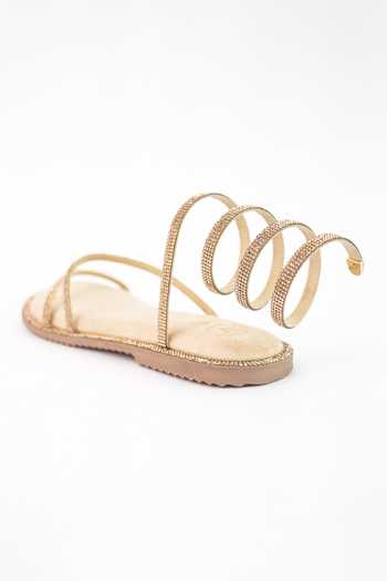 Sana K luxurious Footwear_Gold Embellished Pillow Walk Flats _at_Aza_Fashions