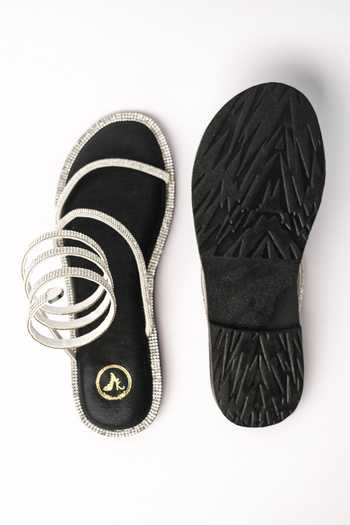Shop Sana K luxurious Footwear Black Pillow Walk Embellished Flats at Aza Fashions Shop_Sana K luxurious Footwear_Black Pillow Walk Embellished Flats _at_Aza_Fashions