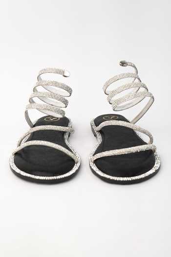 Sana K luxurious Footwear Black Pillow Walk Embellished Flats Online at Aza Fashions Sana K luxurious Footwear_Black Pillow Walk Embellished Flats _Online_at_Aza_Fashions