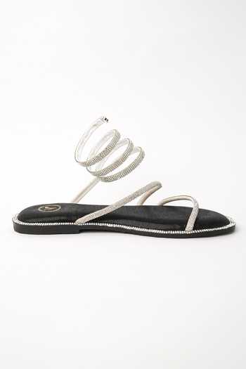 Shop Sana K luxurious Footwear Black Pillow Walk Embellished Flats Online at Aza Fashions Shop_Sana K luxurious Footwear_Black Pillow Walk Embellished Flats _Online_at_Aza_Fashions