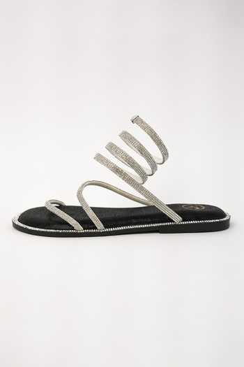 Sana K luxurious Footwear Black Pillow Walk Embellished Flats at Aza Fashions Sana K luxurious Footwear_Black Pillow Walk Embellished Flats _at_Aza_Fashions