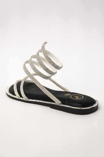 Shop Sana K luxurious Footwear Black Pillow Walk Embellished Flats Shop_Sana K luxurious Footwear_Black Pillow Walk Embellished Flats