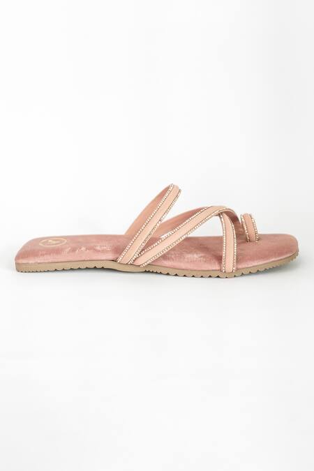 Buy_Sana K luxurious Footwear_Pink Asha Criss-cross Strap Flats _Online_at_Aza_Fashions