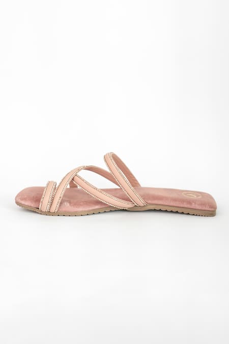 Shop_Sana K luxurious Footwear_Pink Asha Criss-cross Strap Flats _Online_at_Aza_Fashions