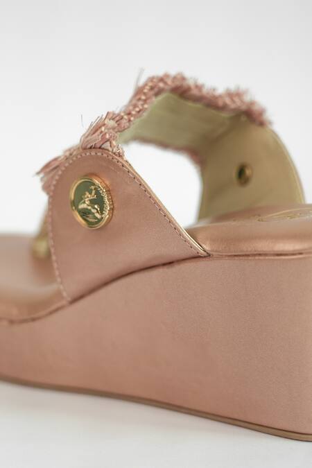 Buy_Sana K luxurious Footwear_Rose Gold Rhinestones Tassel Strap Kolhapuri Wedges _Online_at_Aza_Fashions