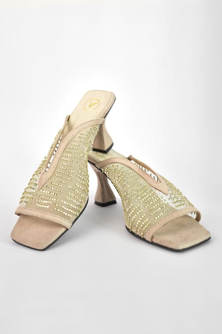 Sana K luxurious Footwear Shark Net Studded Heels 