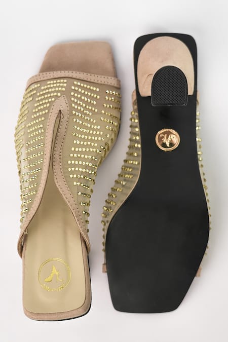 Sana K luxurious Footwear Shark Net Studded Heels 
