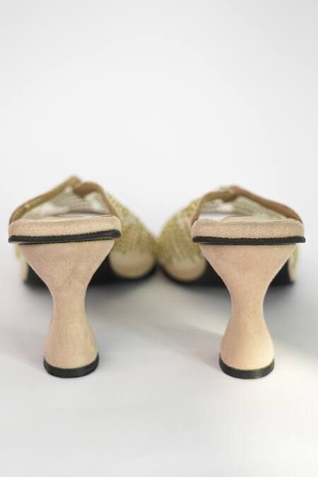 Buy_Sana K luxurious Footwear_Beige Rhinestones Shark Net Studded Heels _Online_at_Aza_Fashions