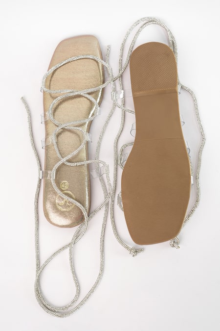 Sana K luxurious Footwear Rhinestone Embellished Shoe Lace Flats 