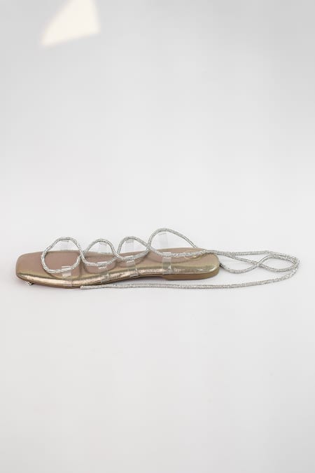 Shop Sana K luxurious Footwear Gold Rhinestone Embellished Shoe Lace Flats Online at Aza Fashions Shop_Sana K luxurious Footwear_Gold Rhinestone Embellished Shoe Lace Flats _Online_at_Aza_Fashions