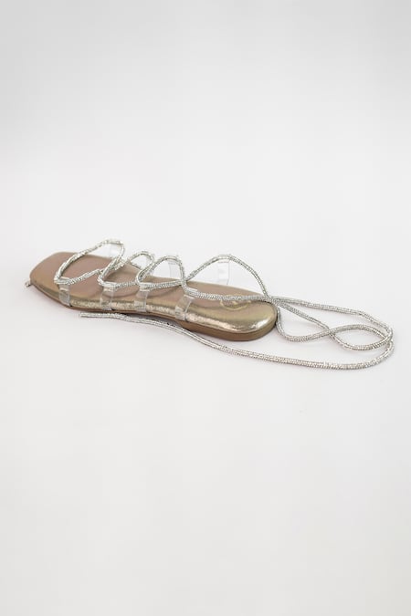 Sana K luxurious Footwear Gold Rhinestone Embellished Shoe Lace Flats at Aza Fashions Sana K luxurious Footwear_Gold Rhinestone Embellished Shoe Lace Flats _at_Aza_Fashions