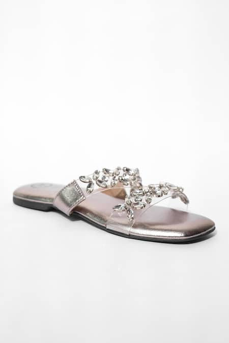 Sana K luxurious Footwear Crystal Embellished Flats 