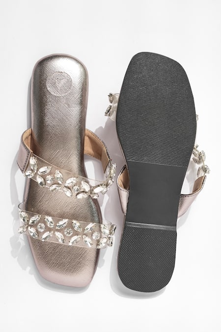 Sana K luxurious Footwear Crystal Embellished Flats 