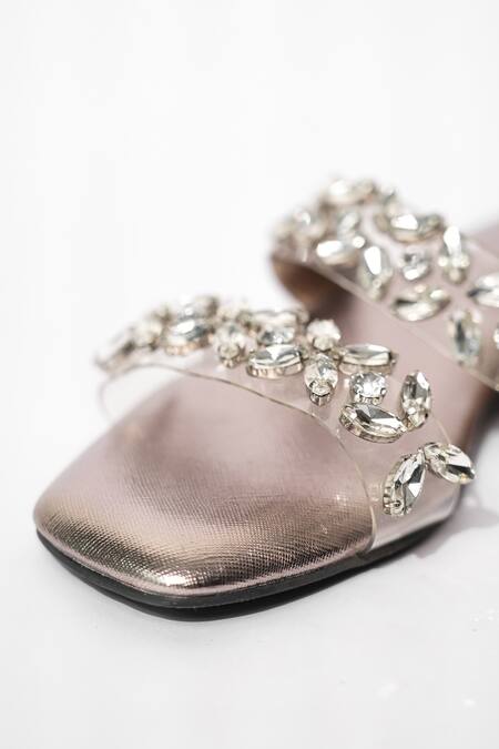 Buy_Sana K luxurious Footwear_Silver Crystal Embellished Flats 