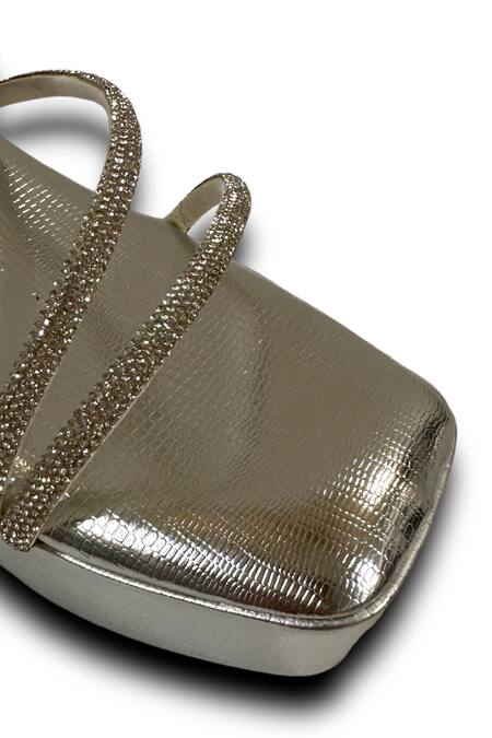 Sana K luxurious Footwear_Silver Diamonds Embellished Spring Wedges _Online_at_Aza_Fashions