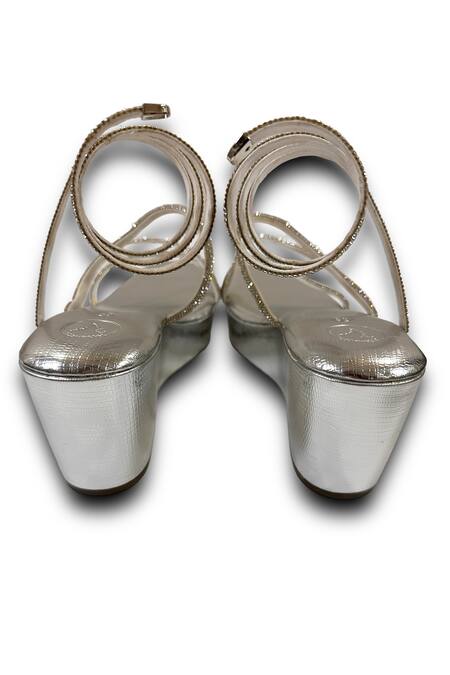 Buy_Sana K luxurious Footwear_Silver Diamonds Embellished Spring Wedges _Online_at_Aza_Fashions