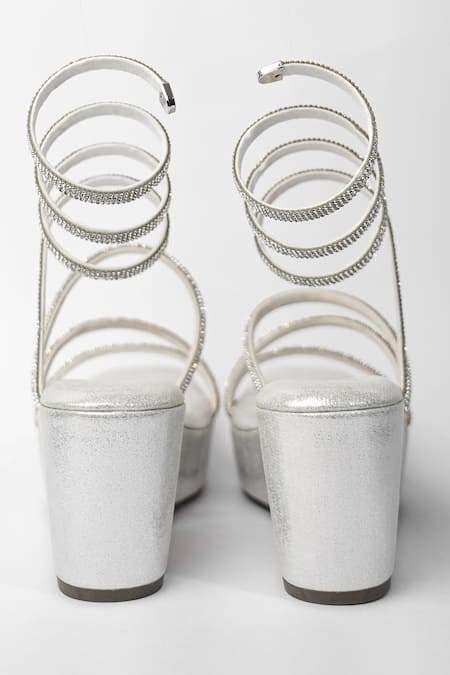 Buy_Sana K luxurious Footwear_Silver Rhinestones Diamante Embellished Spring Wedges _Online_at_Aza_Fashions