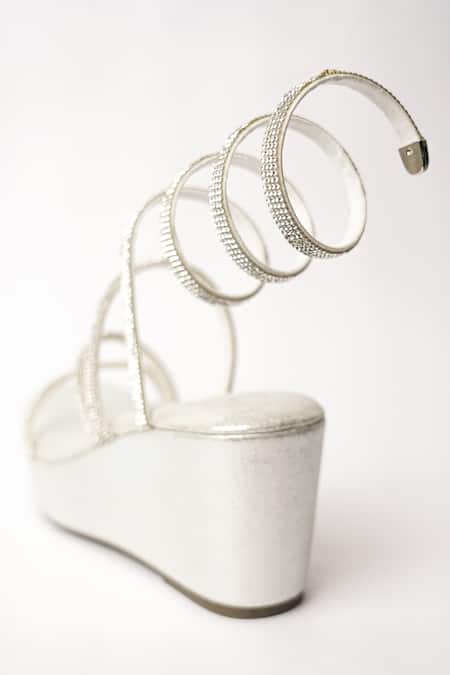 Buy_Sana K luxurious Footwear_Silver Rhinestones Diamante Embellished Spring Wedges 