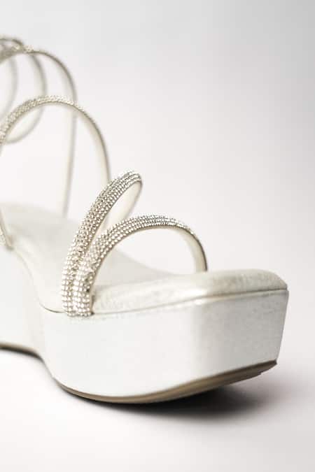 Shop_Sana K luxurious Footwear_Silver Rhinestones Diamante Embellished Spring Wedges 