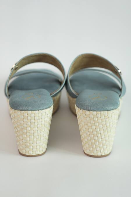 Buy_Sana K luxurious Footwear_Blue Brooches Dual Strap Wedges _Online_at_Aza_Fashions