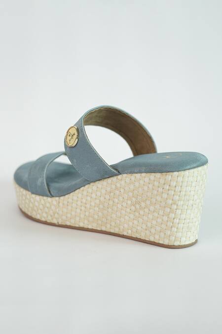 Buy_Sana K luxurious Footwear_Blue Brooches Dual Strap Wedges 